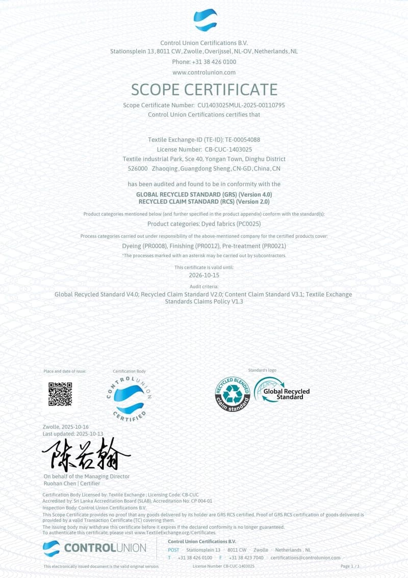 Redacted GRS supplier scope certificate preview 1 of 3 for material-route review
